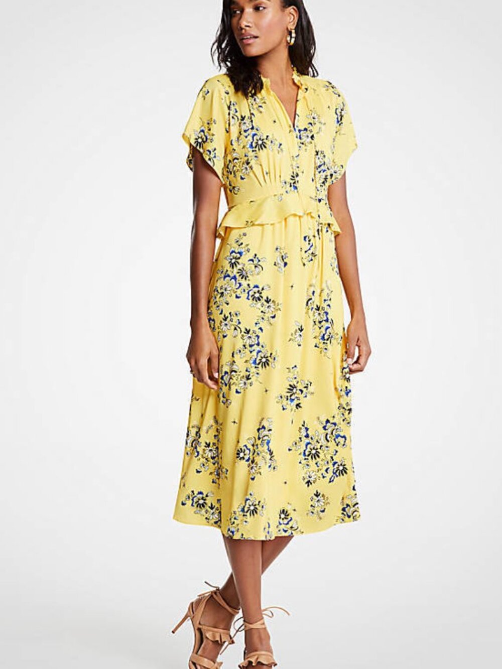 Ann Taylor Peplum Waist Floral Midi Dress
